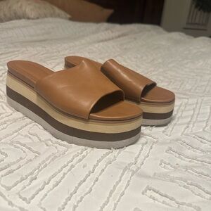 ShuShop Tan and Brown Platform Sandals